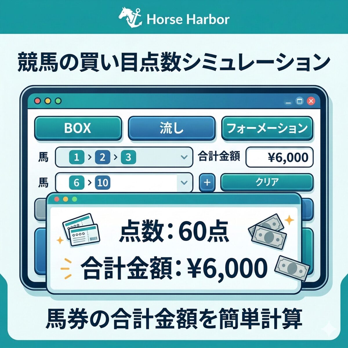 競馬の買い目点数シミュレーション｜馬券の合計金額を簡単計算
